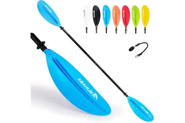 Abahub 218/230/241cm Pagaie Kayak Rame Double Paddle Aluminium avec Paddleline pour Kayak Aviron Bateau Canoë,Tige en Alliage d’Aluminium, Lames en Plastique Noir/Blanc/Rouge/Bleu/Vert/Orange/Jaune