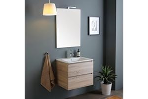 Kiamami Valentina - Mobile bagno completo 60cm con due cassetti effetto legno | Berlin