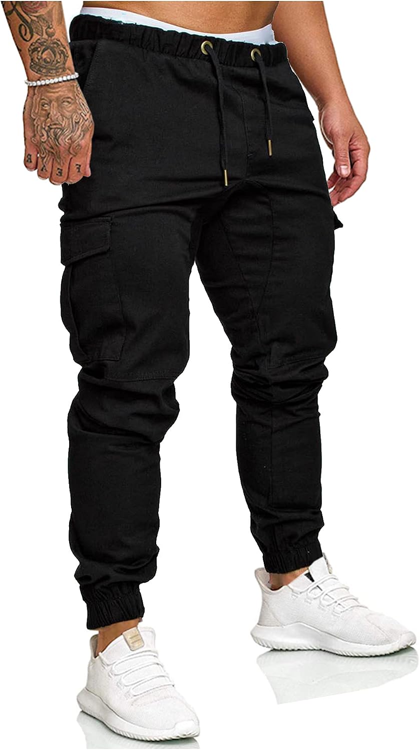 SOMTHRON Hombre Pantalón Cinturón de Cintura elástico Pantalones de chándal de algodón Largo Jogging Pantalones de Carga Deportiva de Talla Grande Jogger Slim Fit Pantalones