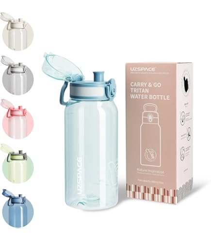 Cabau Bloom Ice Blue sportwaterfles (1l) - Stijlvolle drinkfles - Ideaal voor sport, outdoor of kantoor - Handige lekvrije drinktuit met klapdop en draagriempje BPA-vrije Tritan - Ijs Blauw