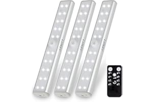 LUNSY Lot de 3 lampes à piles rechargeables sous armoire avec télécommande, 140 lm sans fil avec minuterie, barre lumineuse à intensité variable pour cuisine, armoire, étagère, lumière du jour