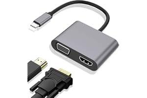 VGE Adaptador USB C a HDMI VGA, 2 en 1, concentrador tipo C, Plug & Play|No necesita controladores, compatible con MacBook/Dex/Switch/Yoga/portátil/tableta, convertidor USB-C a HDMI y VGA (gris)