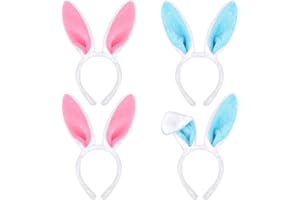 KEYIDO 4 Pcs Easter Bunny Ears for Kids Bunny Ears Headband for Adults Cute Rabbit Ears Headband Easter Day Party Costume Decoration (Pink and Blue), 12 x 14cm