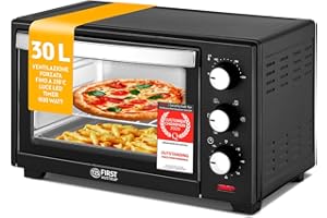 TZS First Austria - Mini Forno 30L 1600W - Fornetto con regolazione della temperatura fino a 230°C - Con timer di 60 min, 3 altezze di inserimento, teglia e griglia - Per cucine piccole e campeggio