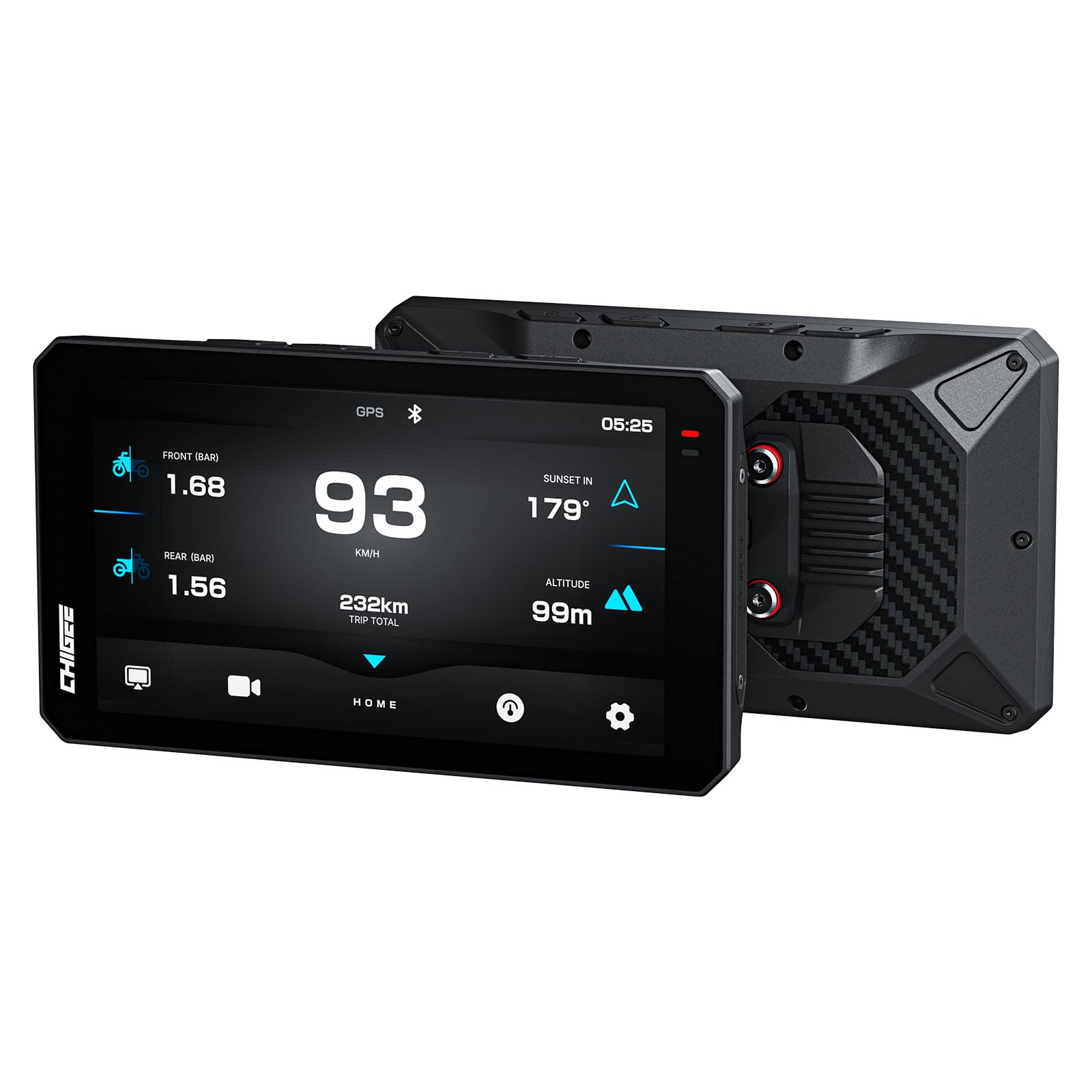 CHIGEE AIO-6 MAX Motorcycle Carplay Android Auto GPS Navigation System, BSD, STARVIS HDR 5" LCD, 60FPS,5G Wi-Fi BT, IPX9 Waterproof, Support Siri Google Assistant, 24H Parking Mode, Dedicated App - 1