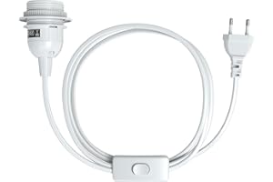 ‎EAZY CASE EAZY CASE E27 Lampenfassung mit 5 m Kabel, Schalter, Schraubring für Lampenschirm und Netzstecker - ideale Lampenaufhängung für Hängeleuchten, Pendelleuchten, DIY Lampe, Weiß