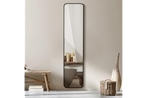 Warmiehomy Full Length Wall Mounted Mirror,28x118cm Full Body Mirror, Black Long Metal Framed Mirror for Living Room or Dressing Bedroom