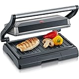 SEVERIN - Parrilla eléctrica y grill de contacto sobremesa, plancha sandwichera antiadherente, parrilla de mesa con bandeja r