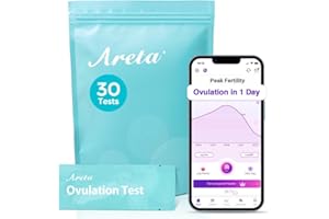 Areta 30 Tests d'Ovulation en Bandelettes: Tests de LH Précis de 25 mIU/mL, Résultats Fiables en 5 Minutes pour Suivi et Prévision de Cycle