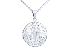 MicLee Collana da donna con immagine di Gesù croce rotonda medaglione apribile con catena fotografica, amuleto in acciaio inox, con confezione regalo di auguri per mamma e figlia