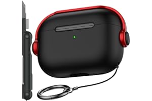 R-fun Custodia AirPods Pro (2a/1a generazione), custodia protettiva per cuffie musicali con blocco sicuro e kit di pulizia compatibile con Apple Airpods Pro 2022/2019,Nero/Rosso