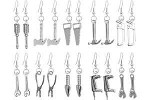 WUWEIJIAJIA 10 Pairs Funny Handmade Lightweight Cute Vintage Silver Tool Axe Wrench Dangle Drop Earrings Sets Funky Quirky Punk Spanner Earrings for Women Girls