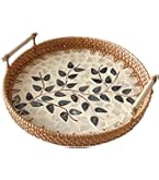 Hanobe Large Serving Tray Round: Decorative Coffee Table Tray For Ottoman Centrepiece Decor - View #2