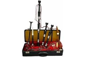 TARTANCITY Grande cornemuse des Highland en palissandre finition noire avec support argenté dans une boîte rigide avec livre d'apprentissage (français non garanti) (Royal Stewart)