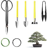 MOSFiATA Bonsai Kit, Bonsai Tools Includes Long Scissors, Leaf Cutter, Shovels, Rake, Bonsai Wire 10 m, 7 Pcs