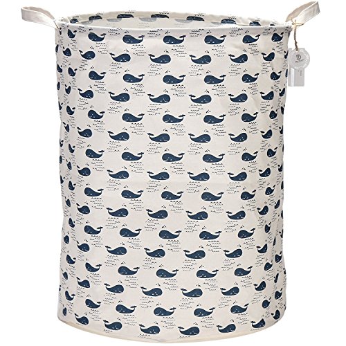 Sea Team 21.7" Maxi-Bettwäsche und Baumwollgewebe Folding Kinderwäschekorb Eimer Zylindrische Burlap Leinwand-Speicher-Korb mit dem wasserdichten PE-Beschichtung Futter