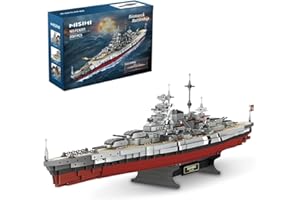 MISINI Technik FC4201 German Battleship Bismarck Clamping Blocks, 2081 PCS/MOC Large WWII German Military Warship Marine Battleship Model for Adults, Compatible with Major Brands