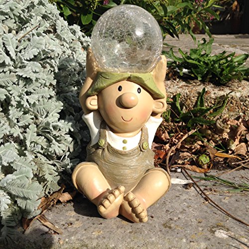 Gnom-Kunstharz-Figur, Gartenfigur mit solarbetriebener Beleuchtung, farbwechselnde Leuchtkugel - 4