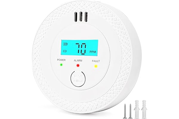 HASTHIP Carbon Monoxide Detector CO Alarm Detector with Digital LCD Display, 90dB Sound and Light Monoxide Leak Detector Monitor Alarm for Home, Bedroom, Kitchen, Battery Not Included