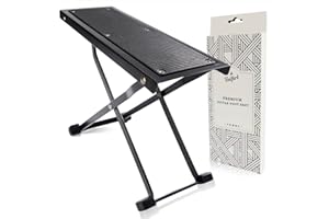BELFORT Guitar - Poggiapiedi con base in gomma antiscivolo, pieghevole, in metallo, per chitarra classica, acustica, elettrica, regolabile in altezza, super stabile e durevole (nero)