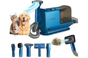 BEHOME Aspirazione e Toelettatura Cani e Gatti, Aspirapolvere Peli Animali e Aspirapelo, Tosatrice professionale 6 accessori, Silenzioso