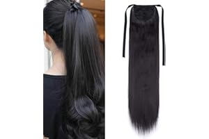 22"(55cm) SEGO Coleta Postiza Larga Pelo Sintético Se Ve Natural [Negro Natural] Extensiones de Cabello Clip Cola Postiza Pelucas Postizos Lisa (90g)