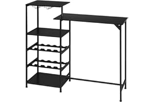 WOLTU Mesa de Bar, Mesa Cocina con Estanteria y Portavasos, Mesa Alta Cocina de Estilo Industrial, Mesa Auxiliar Alta, Estructura Madera y Metal, Negro, BT45sz