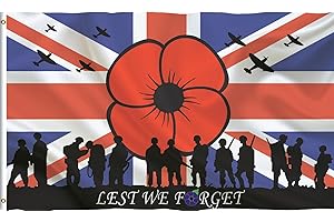 MEMORTELLS Red Poppy Union Jack Flag Army Soldier Remembrance Day Garden Decor Outdoor Banner Flag 5x3ft