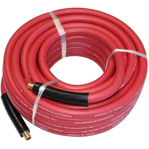 Hromee 25ft Recoil Air Hose – 1/4 Inch Polyurethane Compressor Hose With Bend Restrictors, Coupler & Plugs, Red
