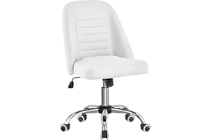 Yaheetech Silla de Oficina Ergonómica - Giratoria 360° en Piel Sintética, Escritorio Ajustable en Altura con Ruedas, sin Reposabrazo, Carga MAX 136 KG, Blanca