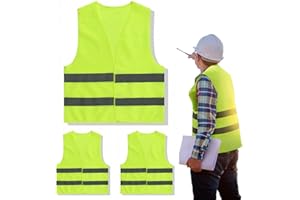 BEFRENETIC 3 Pcs Hi Vis Vest, Yellow Jackets Reflective Hi Vis Jacket, Safety Reflective Vest Hivisible Vest for Traffic Work, Security Guard, Running Mens Womens Boys Girls