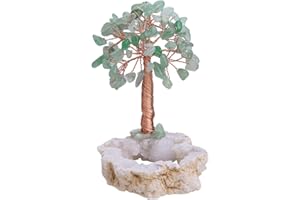 KYEYGWO Décoration Arbre de Vie en Pierre d'Énergie avec Boîte Noire, FengShui Figurine sur Base en Agate Naturelle Geode Quartz pour Reiki Chakra Guérison Fortune Richesse, Aventurine Verte