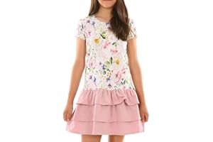 Dykmod Mädchen Kleid Falten Kurzarm Langarm Herbst Winter Kleider für Kinder Festlich Winterkleid Blumen Frühling Sommer aus Baumwolle