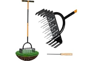 CAKKVDE Manual Lawn Aerator - 16 Spikes & 8 Core Plugs for Yard Aeration, 98cm Lightweight Grass Aerator Tool to Revive Lawn Health