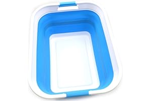 SAMMART Cesto plegable de plástico para la colada de 42 litros, contenedor de almacenamiento/organizador plegable, bandeja de lavado portátil, cesta que ahorra espacio (azul cielo, 1)