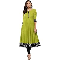 Yash Gallery Womens Cotton Slub Printed Anarkali Kurta(Green)