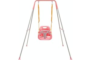 FUNLIO Children's Swing with Folding Metal Stand for Indoor and Outdoor Use, Baby Swing with 4 Sandbags, Easy to Assemble, Pink