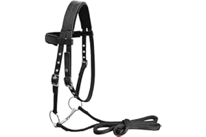 Frdhee Briglia Snaffle Lilly, Briglia Snaffle Bitless Cavalli Nero Briglia Snaffle di Alta qualità Morbida Briglia bitless Comfort con redini