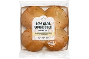 Robert Andrew Low Carb Sourdough Brown Rolls – 13.3g Carbs, 12.2g Protein, High Protein Low Calorie Rolls, Low Sugar Ketogenic Diet, Diabetic Food, 156 Calories – 4 x 60g