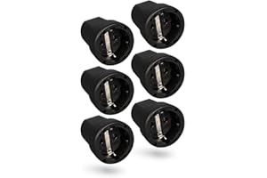 HEITECH PROMOTION GMBH HEITECH Prise fiche femelle en caoutchouc anti courbures - 6x Fiche electrique femelle noire, 250V, 16A, IP20 pour usage intérieur - Fiche femelle solide