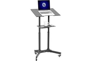 VIVO Mobile 24 x 16 inch Lectern Podium, Height Adjustable Steel Rolling Laptop Cart on Wheels, Black, CART-V03E