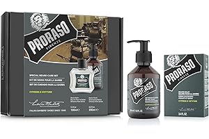 Proraso Cypress & Vetyver (pack dúo), kit de cuidado barba de lujo con jabón de afeitar en tubo y bálsamo para después del afeitado, con aroma de ciprés y bergamota, Made in Italy