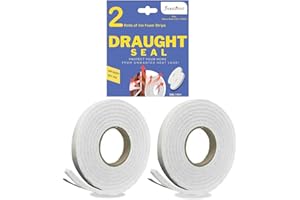 FABULOUZ 10M Draft Excluder Tape for Windows, Self Adhesive Weather Stripping Foam Tape, 2 Rolls of 5M Draught Excluder for Doors, 9mm Wide & 5mm Thick White Window Seal Strip