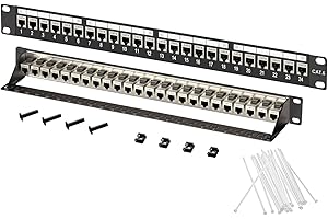 CMYKZONE Modulares 24-Port-Cat6A-Patchpanel, 1U Rack Pro Rj45-Anschluss, geschirmtes Netzwerkkabel, Keine Verzögerung, stabile Übertragung, Kompatibel mit CAT5, CAT6, LAN-Netzwerk-Installationskabel (Gerade)