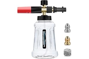 DANCINGBOAR Lancia Schiuma da Neve Cannone Schiuma per Karcher Serie K K2 K3 K4 K5 K6 K7 Pistola Idropulitrice, 1L Dispenser di Sapone con Ugello Spray Regolabile Aggiornato per Autolavaggio (Nero e Rosso)
