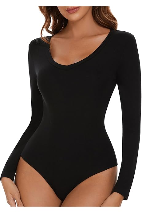 Body Donna Shaperin Maniche Lunghe - Scollo A V Profondo E Aderenza Massima, Perfetto Per Ogni Occasione