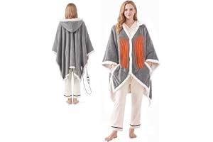 Warmrest Bärbar värmefilt, elektrisk uppvärmd poncho med fickor, 6 värmenivåer och automatisk avstängning från 2–10 timmar, ljusgrå, 127 x 152,4 cm