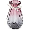 OFFIDIX Glass Vase Gradient Multicolor Vase Geometric Faceted Colorful Glass Vase for Home, Office or Wedding (Purple Gray)