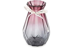 OFFIDIX Glass Vase Gradient Multicolor and Geometric Faceted Colorful Glass Vase for Home, Office or Wedding (Purple Gray)
