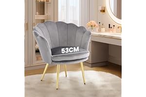 Bosmiller Schminktisch Stuhl aus Samt，Schreibtischstuhl mit Blütenblätter Rückenlehne，Bürostuhl 200 kg mit Doppelten Sitzkissen，Esszimmerstühle für Schlafzimmer/Esszimmer